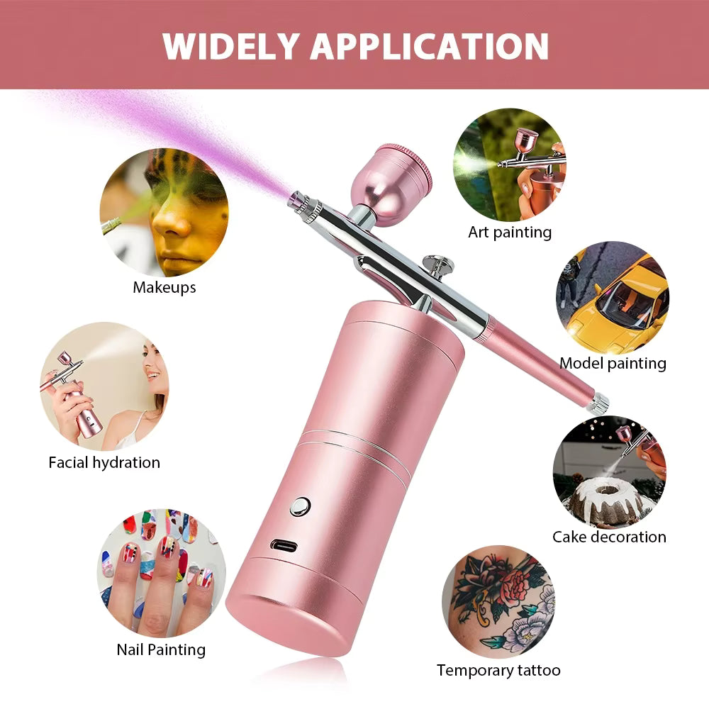 0.3mm Pink Mini Cordless Airbrush Kit with Compressor for Beauty, Nail Art & Crafts