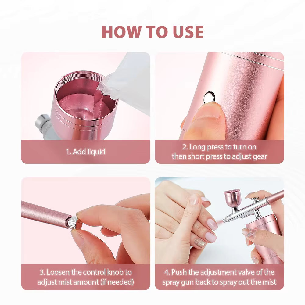 0.3mm Pink Mini Cordless Airbrush Kit with Compressor for Beauty, Nail Art & Crafts