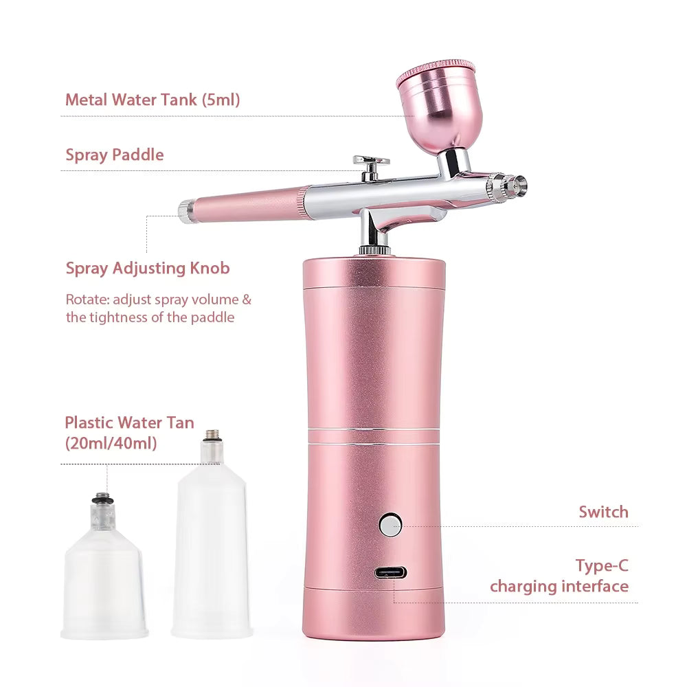 0.3mm Pink Mini Cordless Airbrush Kit with Compressor for Beauty, Nail Art & Crafts