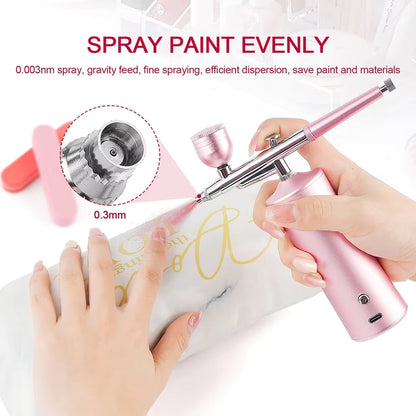 0.3mm Pink Mini Cordless Airbrush Kit with Compressor for Beauty, Nail Art & Crafts